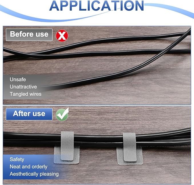 100-Pack Hook and Loop Cable Ties, 3.5 x 1.1 Inch Enhanced Self-Adhesive Cord Organizer for Desk/Home/Wall/Office Essentials, Cable Management Under Desk [Gray]