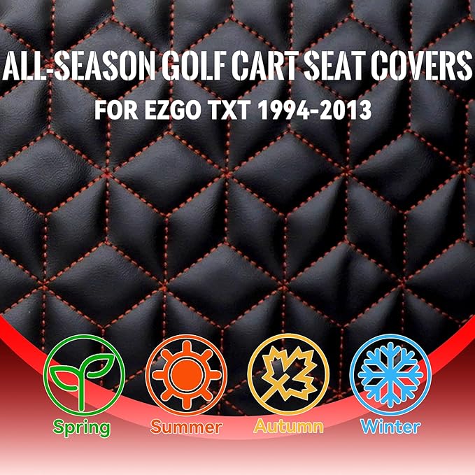 Golf Cart Seat Covers Front for EZGO TXT 1994-2013 Standard Seat Cushion, EZGO Vinyl Leather Seat Cover Set Replacement Accessories, No Staples, Black(4 PCS)
