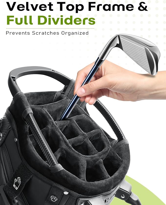 14 Way Golf Stand Bag, Full Length Dividers PU Leather Golf Bag with Plush Top for Men/Women, Waterproof & Versatile Storage Golf Bag with Cooler, Rain Cover and Removable Straps