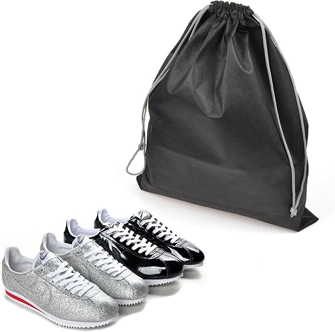 Cosmos 10 Pcs Travel Shoe Bags Shoe Organizer Pouch Storage String Bags for Travel Trip Carrying Packing, Dust-proof Non-Woven Fabric in Dual Drawstring Closure, 17.5" x 13.5" (Black)