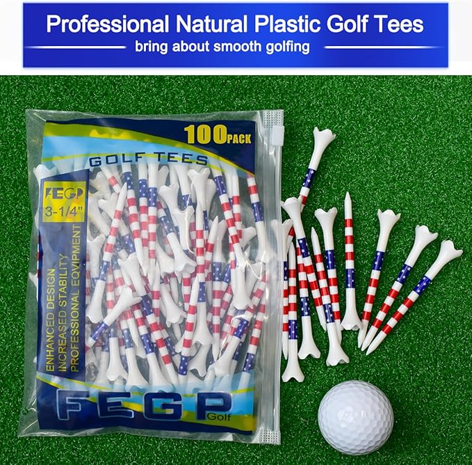 Golf Tees Professional Plastic Golf Tees 3-1/4" - 100 Pack, 4-Prong Golf Tees Plastic, Minimize Friction and Side Spin,Enhanced Durability & Stability, Unbreakable Long Plastic Tees
