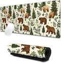 Bear Large Gaming Desk Mat,Rubber Non-Slip Cute Woodland Pine Tree Mouse Pad,31.5x11.8x0.12in Extended Retro Mousepad,Game Lover Mice Pads Gifts,Office Home Deskmat Decor