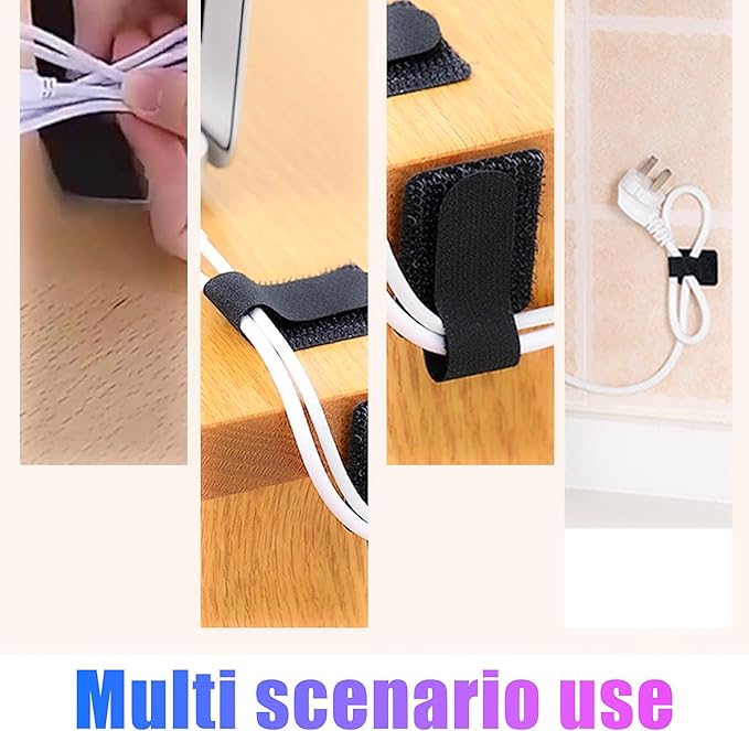 40+1 Hook and Loop Cable Ties, Sticky-Back Cord Organizer, Cable Clip, Self Adhesive Hook and Loop Cable Straps, Cable Management Under Desk, Adjustable Nylon Wire for Home, Office (Black)