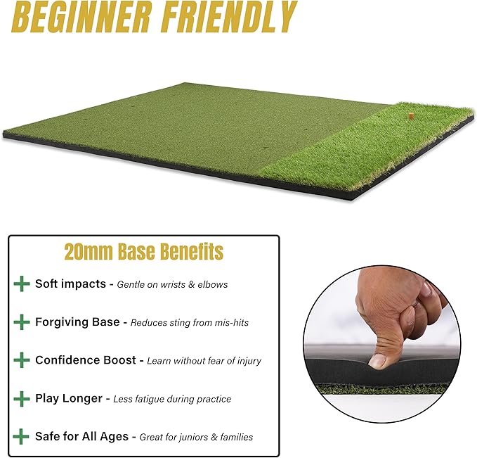 6x4ft Extra Large Tri-Turf & 5x4ft Ultra Thick 20mm Base Premium Golf Mat | Golf Mats Practice Outdoor, Indoor, or with Simulator/Net | Durable Turf Golf Hitting Mat with Tees