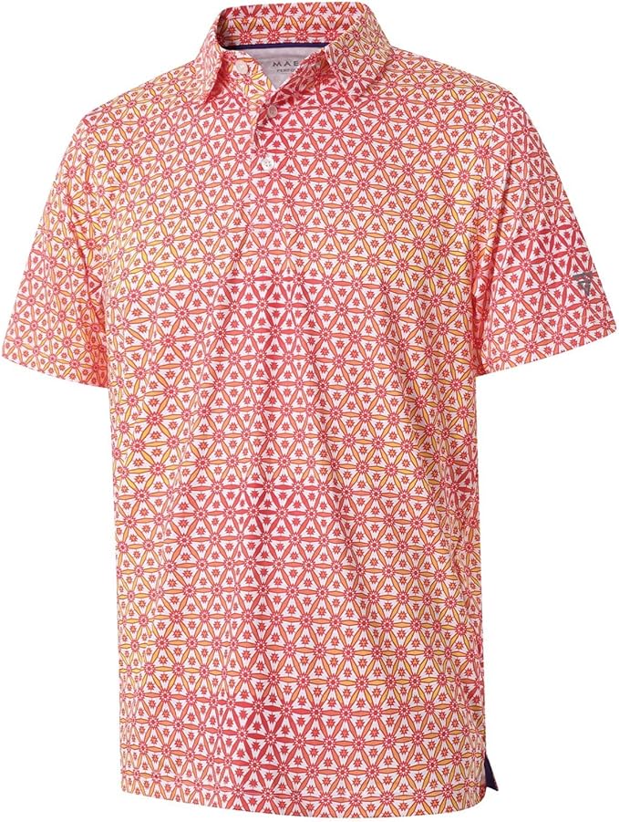 Golf Shirts for Men Dry Fit Short Sleeve Print Performance Moisture Wicking Polo Shirt