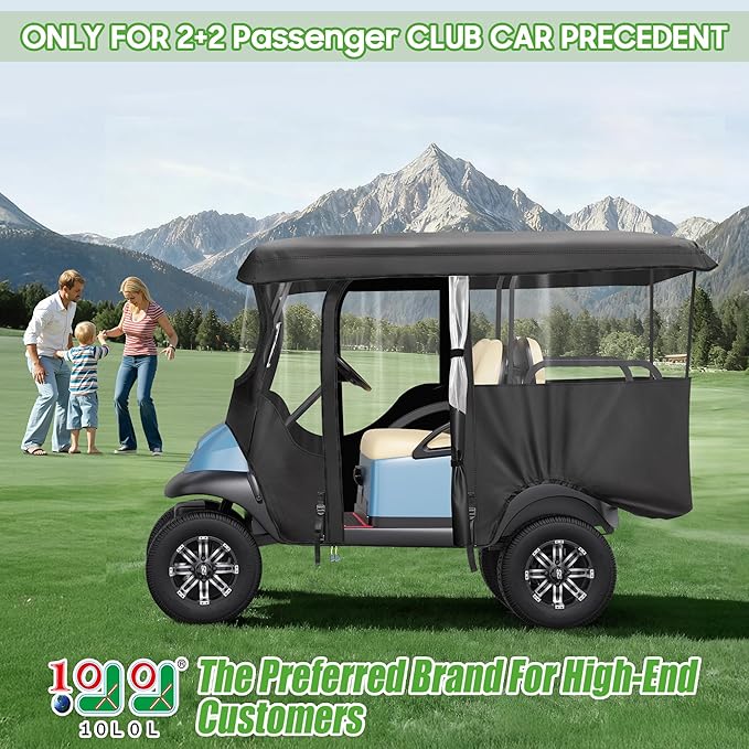 10L0L 4 Passenger Golf Cart Enclosure for Club Car Precedent/Onward/Tempo -94.5'' Extended Roof with Security Side Mirror Openings,600D Waterproof Portable Golf Cart Rain Cover Driving Enclosure