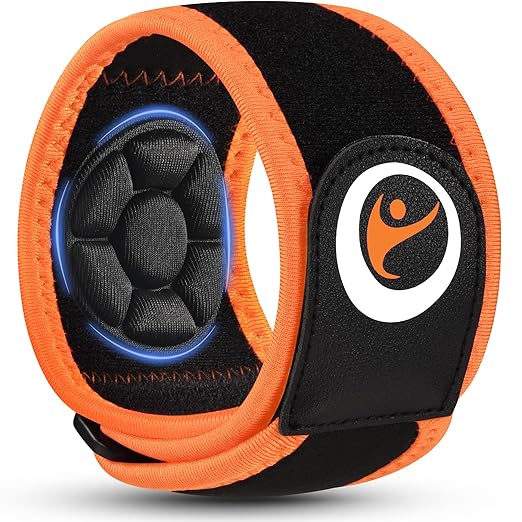 Tennis & Golfer's Elbow Brace for Men & Women with Tendonitis & Elbow Pain Relief - Adjustable Strap & Compression Pads, Arm Forearm Support Band - Orange 1 Pack