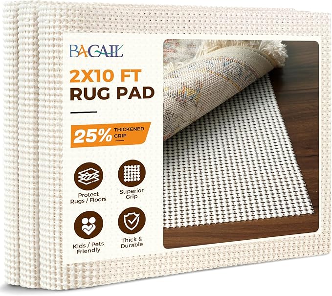 BAGAIL BASICS 2 x 10 FT Rug Pad Gripper for Hardwood Floors, Non Slip Rug Pads for Area Rugs, Extra Thick Under Rug Padding, Protect Your Rugs & Floors