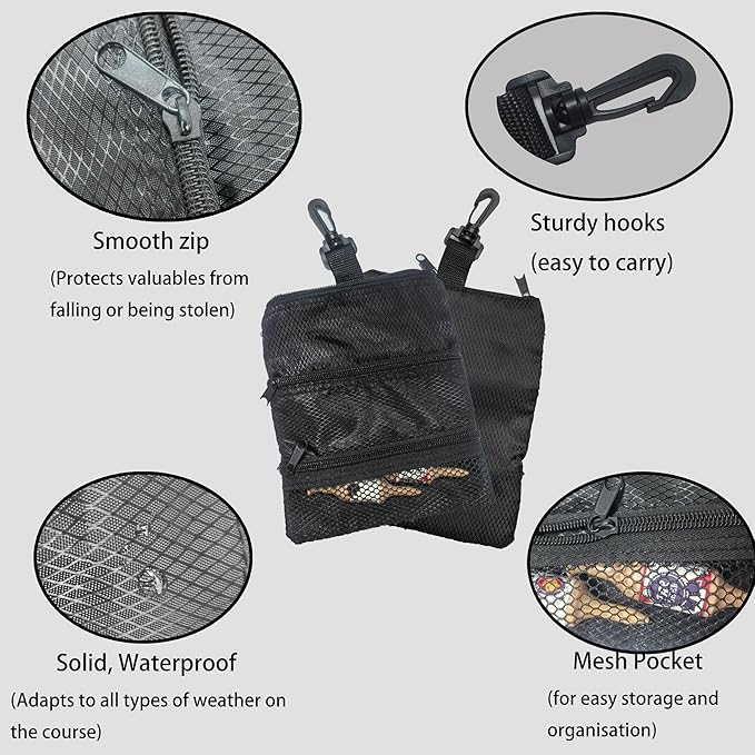 Portable Golf Ball Storage Bag, Multiple Pockets with Zippers for Golf Accessories, Suitable for Men and Women to Store Golf Accessories