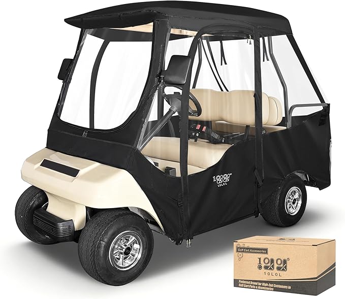 10L0L 4 Passenger Golf Cart Enclosure for Club Car DS Short Roof, 600D Waterproof Golf Cart Rain Cover, Heavy Duty Driving Enclosure, Snowproof Windproof, with Clear PVC Windows & Tail Light Panel