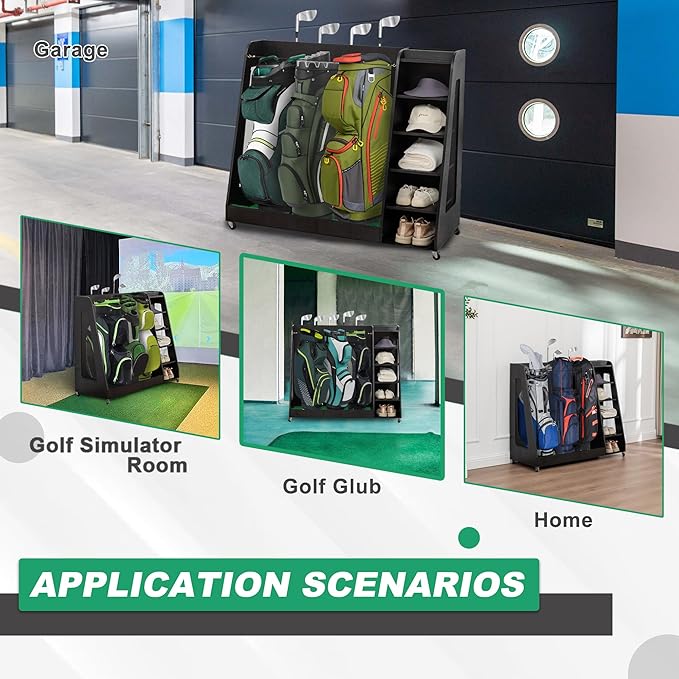 Wooden Golf Bag Organizer and Storage Rack, Accommodate Golf Bags and Golf Clubs/Hockey Sticks, Golf Balls, Inside and Outside The Garage shed Basement
