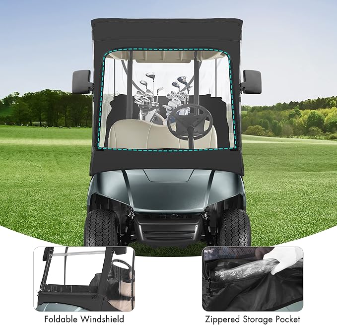 10L0L 2 Passenger Golf Cart Enclosure fit Yamaha G29 Drive and Drive 2, 600D Heavy Duty Yamaha Rain Cover with Clear PVC Windshield, Side Mirror Openings, Waterproof Oxford Cloth