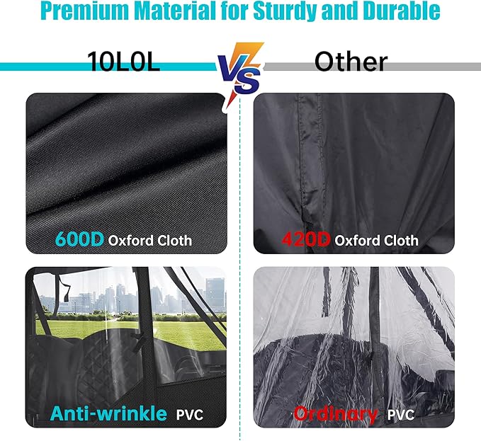 10L0L 4 Passenger Golf Cart Driving Enclosure for Club Car Precedent with Short Roof Up to 57", 4-Sided Clear Window 600D Rain Cover All Weather Windproof Waterproof-Black