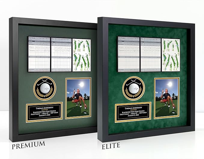 Universal Golf Achievement, Event, Award Display Case Frame for Ball, Scorecard, Photo & Printed Graphic Info Insert (Premium, 4 Components)
