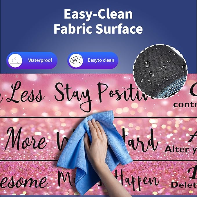 Wknoon. Extra Large Gaming & Office Mouse Pad (31.5" x 11.8") – Inspirational Quote Stay Positive Work Hard & Pink Glitter Design, Premium Anti-Slip XXL Desk Mat with Durable Stitched Edges