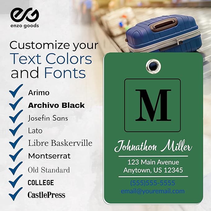 Personalized Luggage Tag | 10 Pack | Custom Luggage Tags for Suitcases | Kids Backpack Tag | 10 Color Options & Choose Font, Font Color