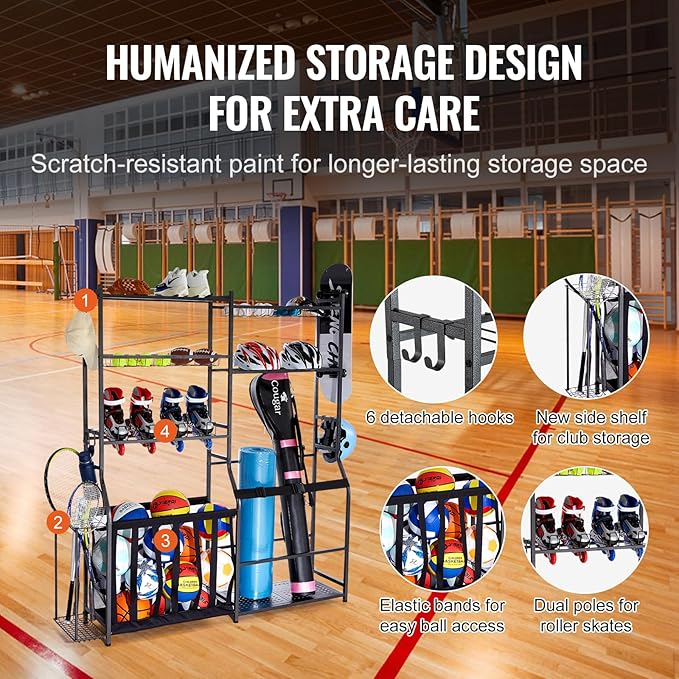 VEVOR Golf Bag Organizer, Golf Bag Storage Rack Stand Holder, Sports Equipment Storage Rack, Golf Storage Organizer for Garage, Sports Gear, Toys Storage Rack Hooks