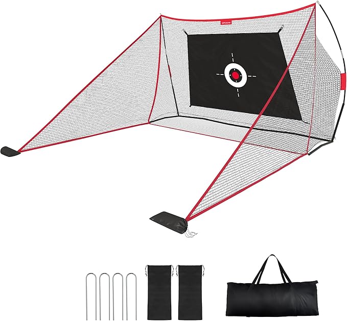 10x7ft Golf Hitting Net with Built in Side Barriers, Heavy Duty Practice Net for Driving Swing Chipping Home Simulator Training, Portable Training Aid with Carry Bag