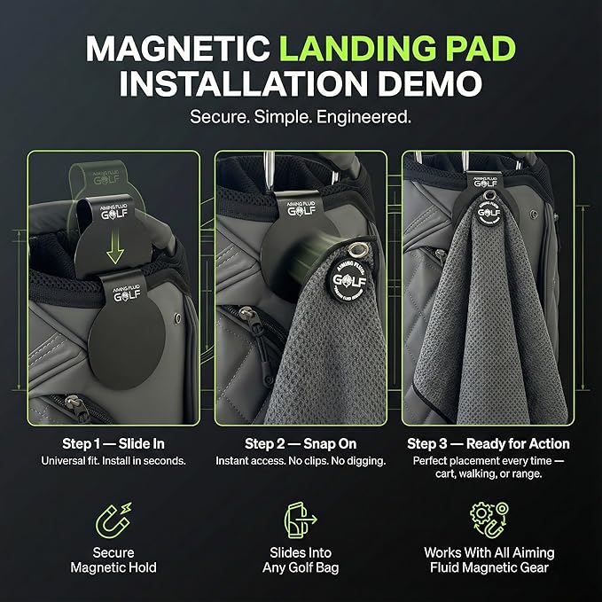 Magnetic Golf Towel & Landing Pad Bundle – Premium Microfiber Waffle Weave | Light-Duty Magnet | 3-Stage Cleaning System Universal Magnetic Docking Pad | 16"×24" Towel – Grey (Black)