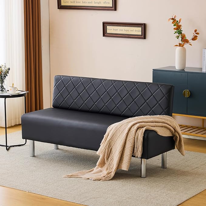 OmySalon Waiting Room Bench with Back, 58.6’’ Office Guest Chair Upholstered Reception Seating, Lobby Furniture for Beauty Salon Barbershop Airport Bank Hall Room Conference, Black