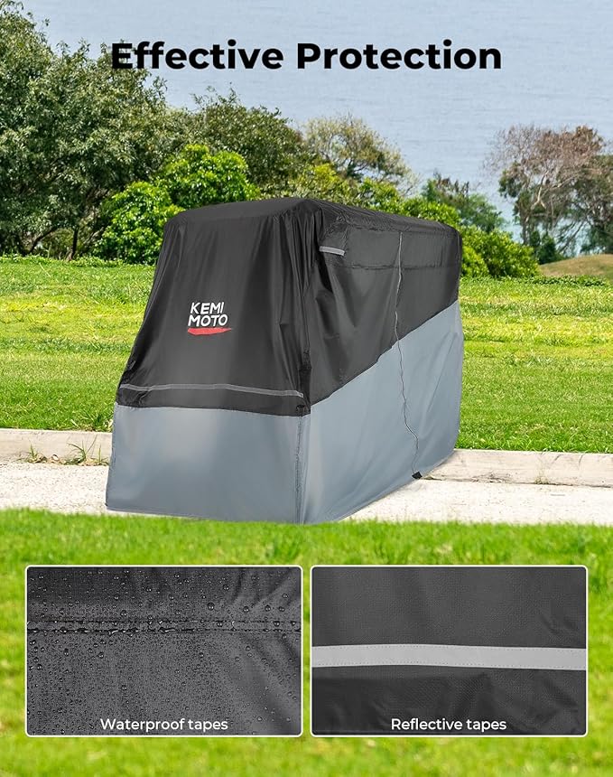 KEMIMOTO Golf Cart Cover, 2/2+2/4/4+2/6/6+2/8 Passenger Heavy Duty Golf Cart Rain Covers with Storage Bag Universal Compatible with EZGO Club Car