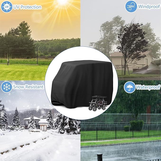 Golf Cart Cover,Waterproof Universal 4 Passenger Golf Cart Covers,Golf Cart Accessories for Outdoor Storage Protective - 120" L x 55" W x 78" H