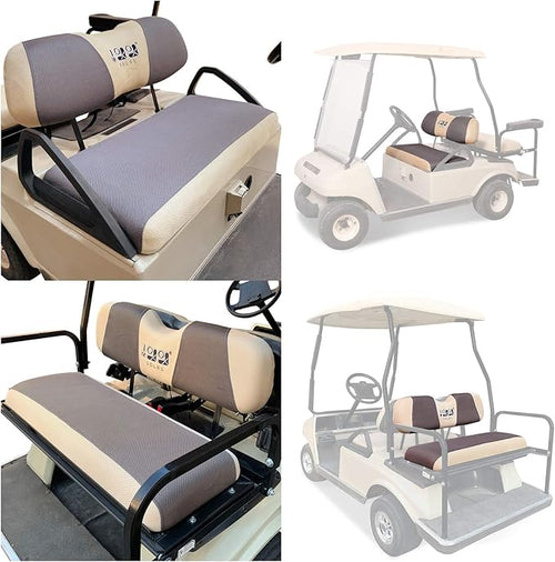 10L0L Golf Cart Front and Rear Seat Cover Set for Club Car Precedent/Onward/Tempo & Yamaha G29 Drive/Drive 2,Stylish 4 Passenger Front Back Seat Covers,Breathable Washable Polyester Mesh (Beige/Grey)