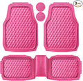 CAR PASS Heavy Duty Rubber Pink Car Floor Mats, Deep Dish All-Weather Full Set Durable Anti-Slip 3D Rhombus Waterproof Trim to Fit Liner Universal Fit Automotive,Sedan,SUV,Truck, 3 Pcs Hot Pink