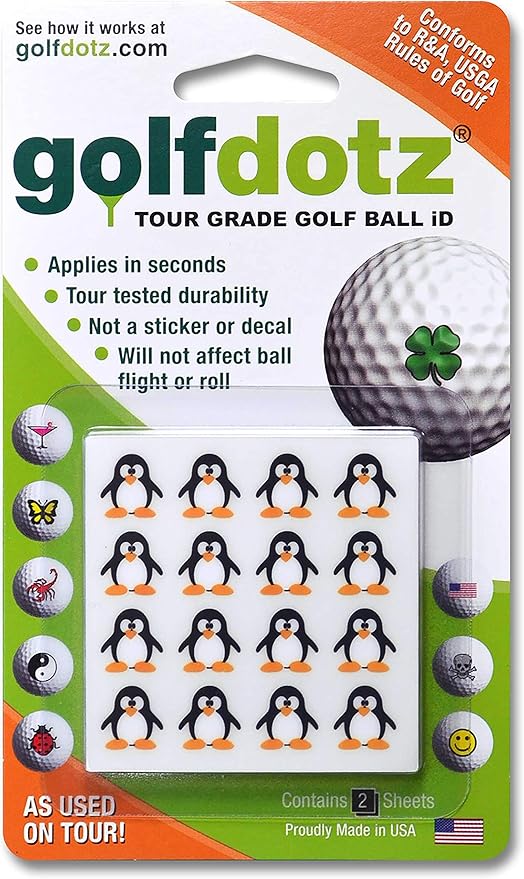 Golfdotz - USGA Rule Conforming Novelty Golf Ball Markers, Golf Ball Stickers for Marking Balls, No More Smearing from Stamps, Gifts for Golfers, Dads, and Retirees, (CreaturesCollection; 18-32 Count)