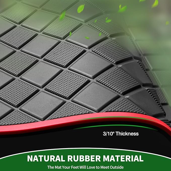 Golf Cart Floor Liner Mat 8mm Thick Rubber Full Coverage Fit for Club Car DS 1982-2013 / Villager 1982-2018 Carts Heavy-Duty Non-Slip Front Feet Mats Replacement Easy to Clean - Red Trim