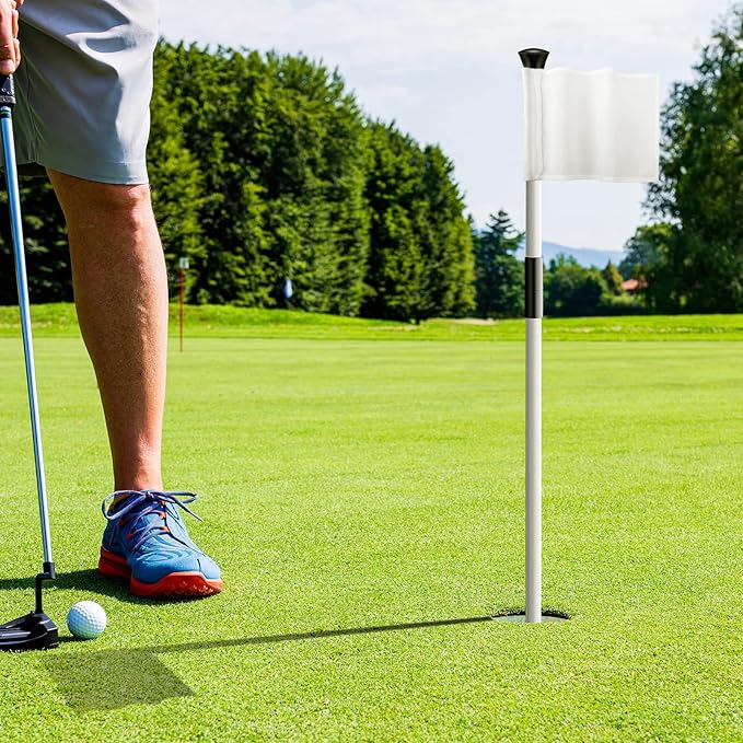Pelopy Set of 3 Golf Flagsticks Golf Putting Green Flagstick Flag Stick for Yard Portable Fiberglass 2-Section for Chipping Greens Practice Course Backyard Indoor Outdoors, 2.4 Feet