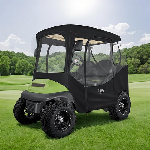 10L0L Golf Cart Driving Enclosure for 2 Passenger Club Car DS & Precedent, Waterproof Windproof Oxford Cloth 4-Sided Full Protection Club Car Rain Cover Weather Enclosure (Black/Transparent)