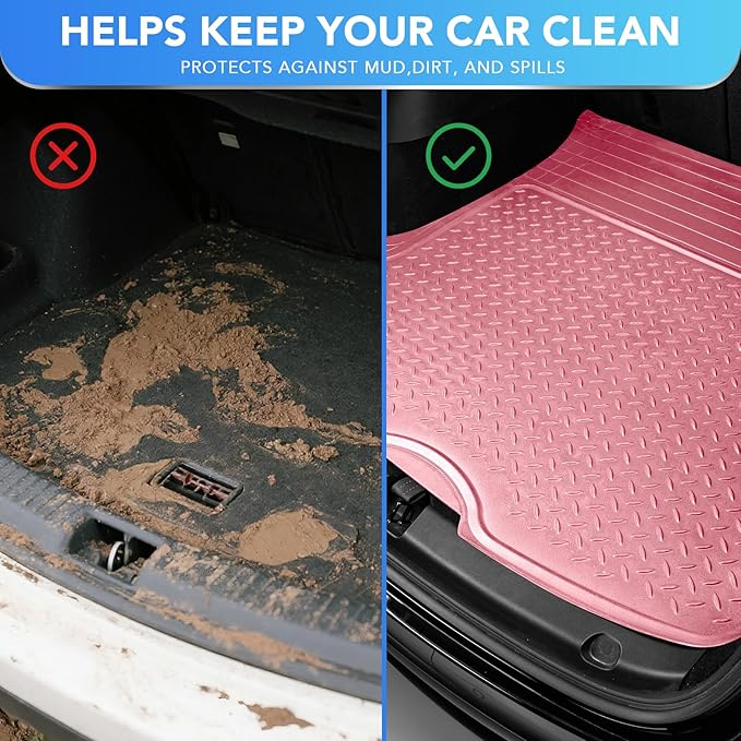 PIC AUTO Heavy Duty Rubber Trunk Cargo Liner Floor Mats, Trimmable to Fit for Car, SUV, Van, and Trucks – All-Weather Protection, Anti-Slip Backing, Easy to Clean, Durable and Long-Lasting(Large,Pink)