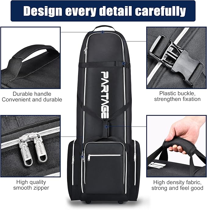 Partage Golf Travel Bag with Wheels,Golf Travel Case for Airlines -Black