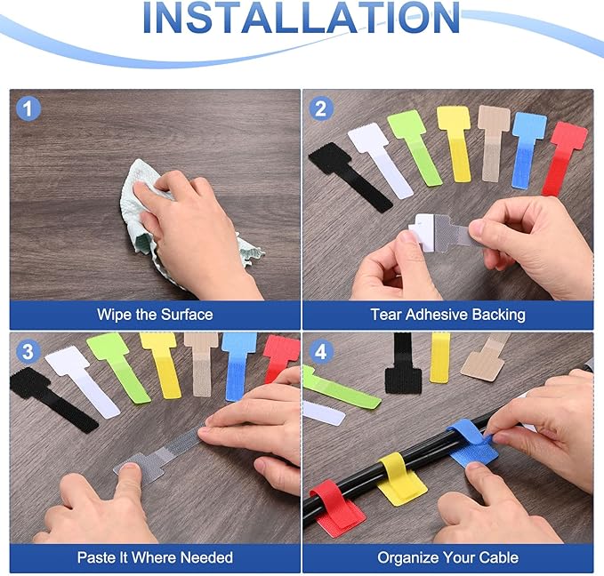 100-Pack Hook and Loop Cable Ties, 3.5 x 1.1 Inch Enhanced Self-Adhesive Cord Organizer for Desk/Home/Wall/Office Essentials, Cable Management Under Desk [Gray]