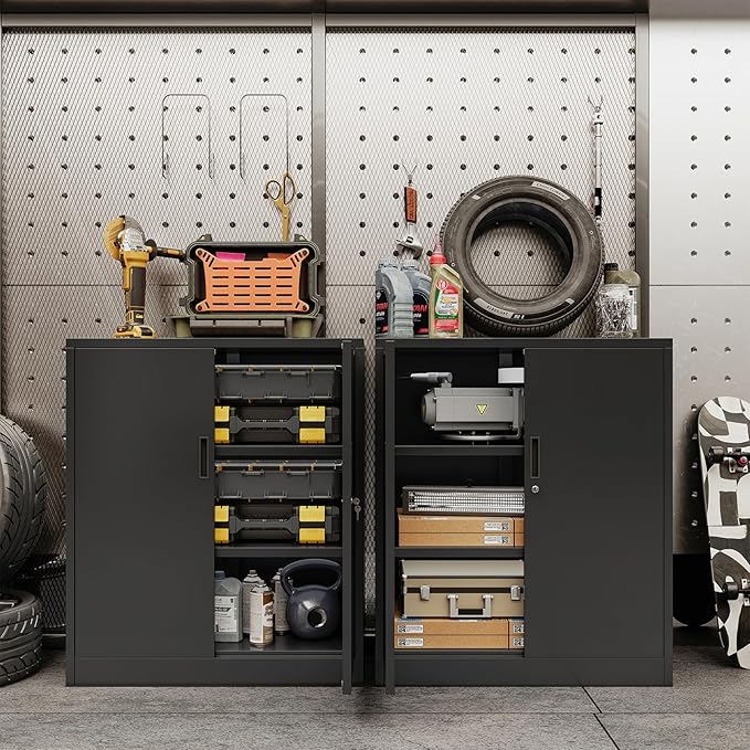 CJF Metal Storage Cabinet, 36.2" H Locking Storage Cabinet with Shelves and Doors, Metal Cabinets for Home Office, Garage, Utility Room and Basement (Black)
