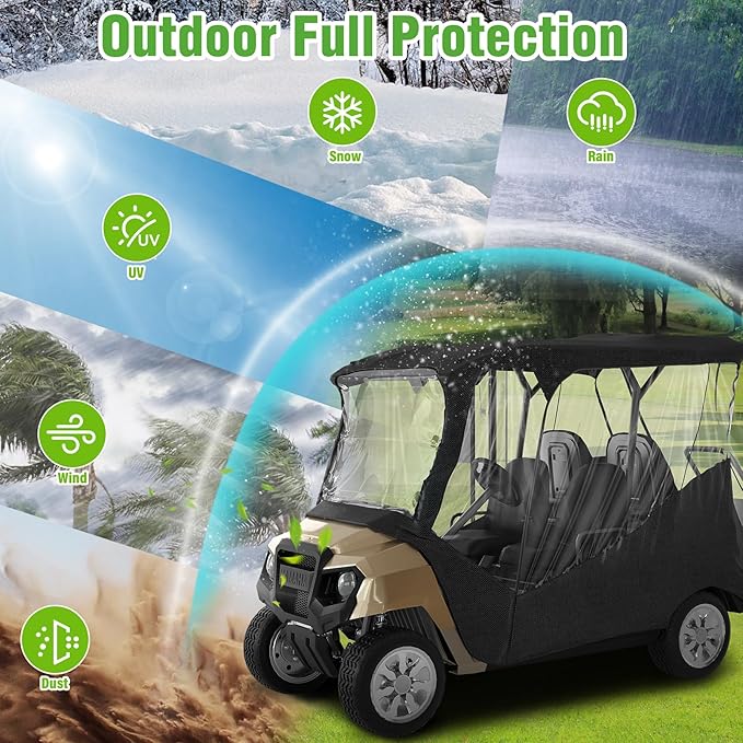 Golf Cart Enclosure for Club Car DS Precedent | 4-Passenger Waterproof Cover with Extended Roof & Roll-Up Windshield