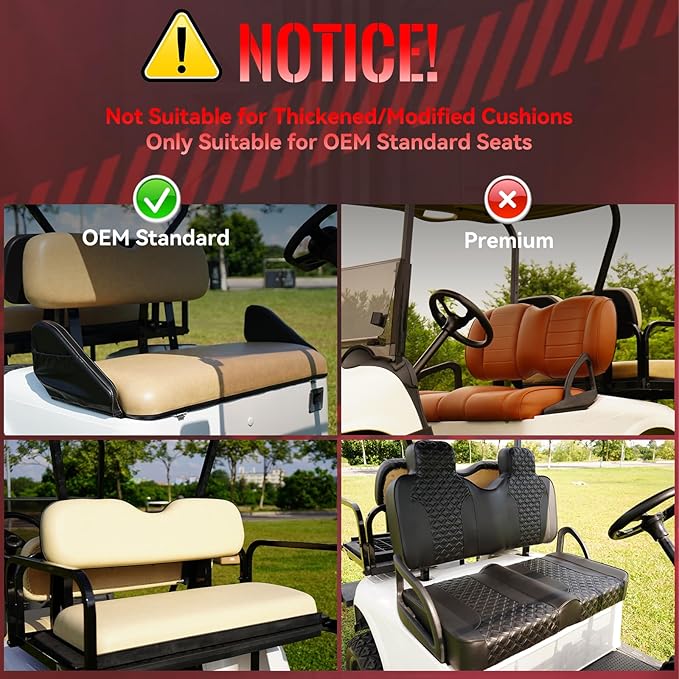Golf Cart Seat Covers Front and Rear for Yamaha G29/Drive/Drive 2 2007+ Standard Seat Cushion, EZGO Vinyl Leather Seat Cover Set Replacement Accessories, No Staples, Black(4 PCS)