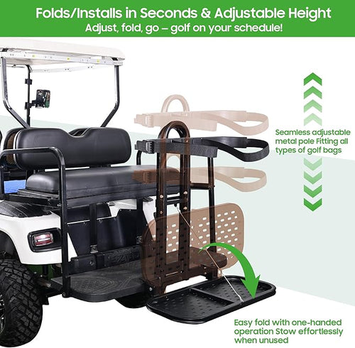 10L0L Universal Golf Cart Bag Holder Rack for EZGO Yamaha Club Car, Foldable Rear Seat Golf Bag Rack Accessory with Adjustable Height and Anti-Shake Design