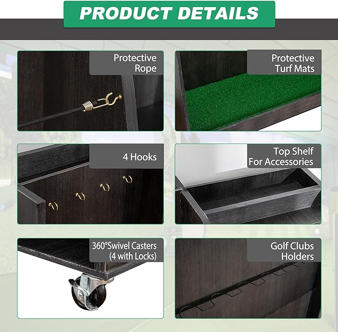 Wooden Golf Bag Organizer and Storage Rack, Accommodate Golf Bags and Golf Clubs/Hockey Sticks, Golf Balls, Inside and Outside The Garage shed Basement