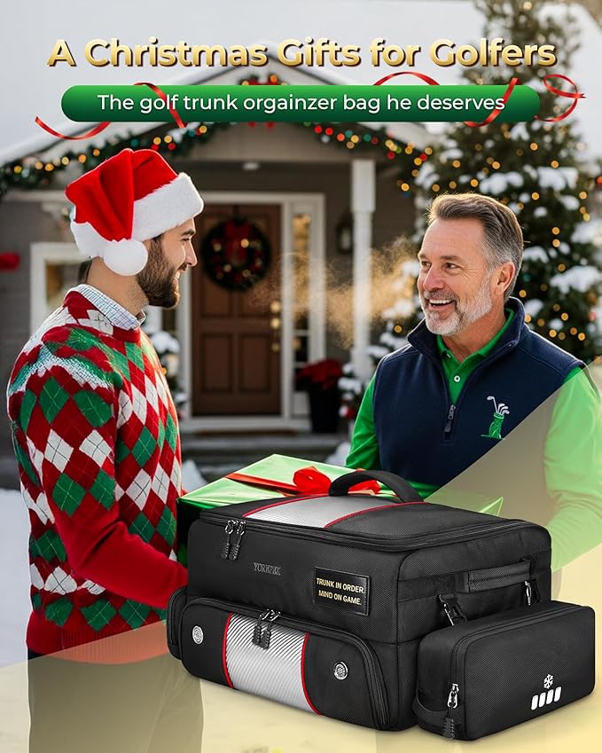 YOREPEK Upgraded Golf Trunk Organizer, Christmas Gifts for Golfers, with Removable Insulated Pouch&Dust-Proof Protective Layer, Multi-Compartment fits 2 Pairs of Shoes, Golf Accessories