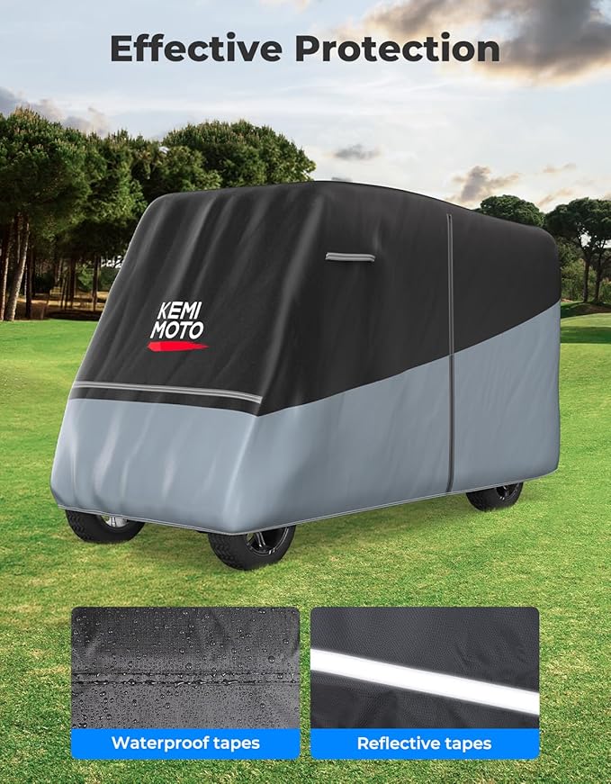 KEMIMOTO Golf Cart Cover, 2/2+2/4/4+2/6/6+2/8 Passenger Heavy Duty Golf Cart Rain Covers with Storage Bag Universal Compatible with EZGO Club Car