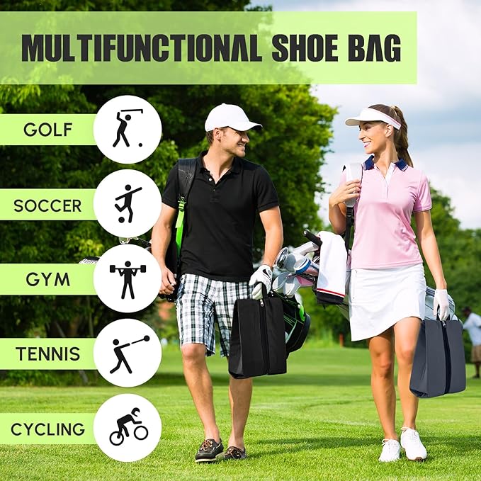 2 Pack Smell Proof Shoe Cleat Bag for Travel Water-resistant Odor Absorbing Lightweight Golf Soccer Shoe Storage Organizer Pouch with Zipper Dust-proof for Gym Sports Work(Black, Dark Grey)