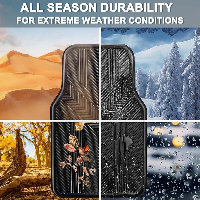 CAR PASS Universal Car Floor Mats & Cargo Liner Full Set, Waterproof Anti-Slip Rubber Trim to Fit Trunk Mats All Weather Protection Fit Car SUV Sedan Coupe Vehicle Automotive 5 Pieces, S-M Size Black