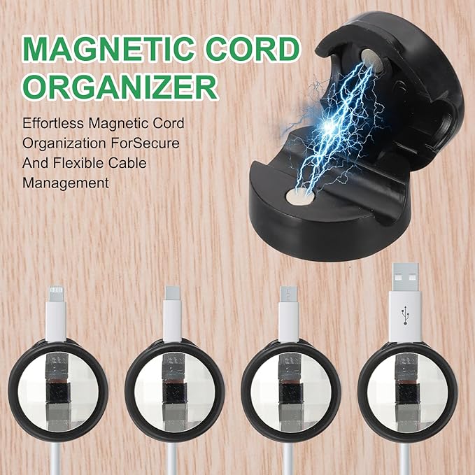 PATIKIL Cable Organizer Holder, 6 Pcs Magnetic Spring Desk Cable Management Clips Adhesive Cord Holder Keepers for Office Desktop Wall Car, Black