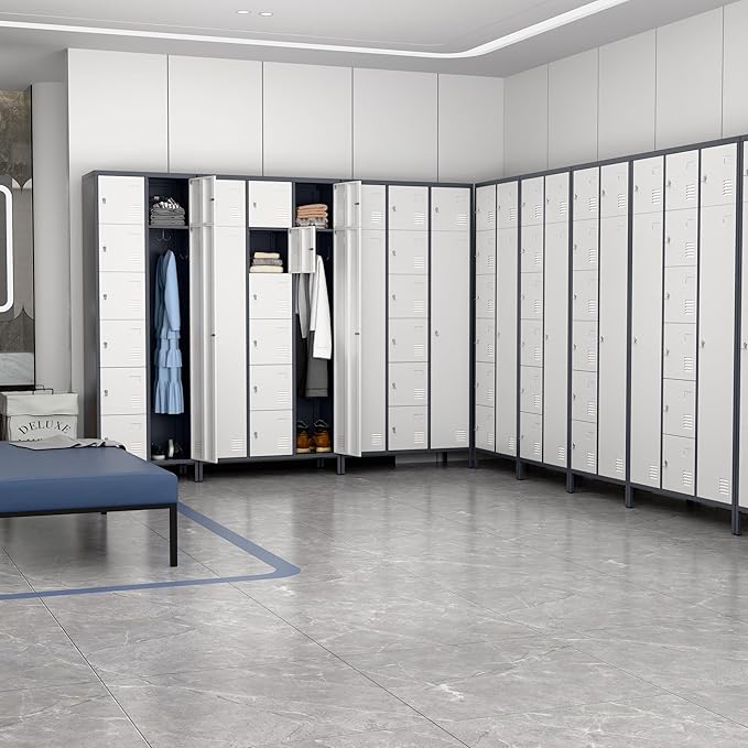 METAN Metal Locker for School Office Gym Bedroom, 8 Doors Steel Storage Locker Cabinet for Employees, Industrial Storage Locker, Assembly Required (Gray White)
