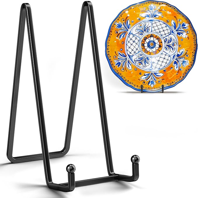 4 Pack 10 Inch Large Plate Stands for Display - Metal Square Wire Plate Holder Display Stand + Picture Stand for Book, Platter, Plaque, Photo Easel