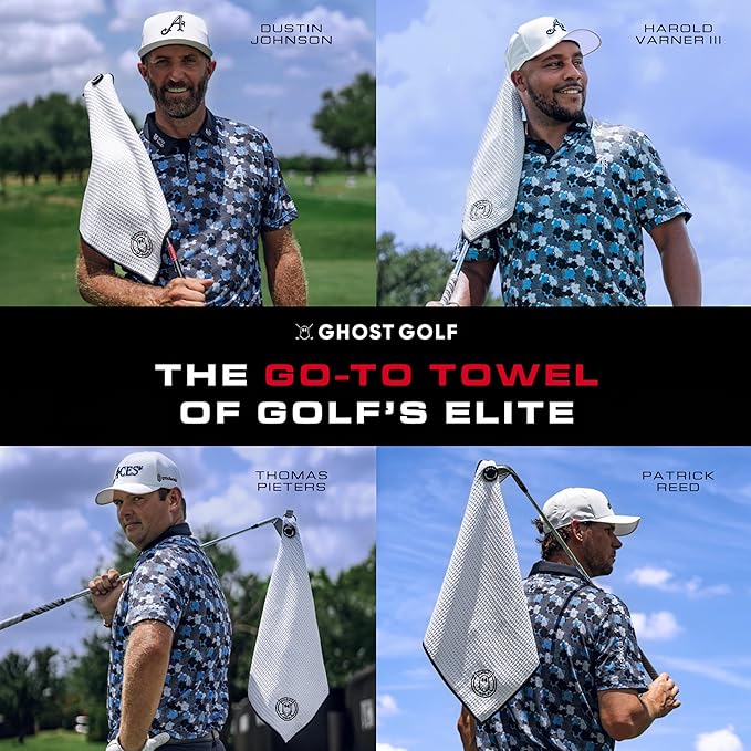 Ghost Golf Magnetic Towel (Greenside) - Premium Ultra-Absorbent Microfiber Golf Towel with Magnet for Golf Carts or Clubs - 18" x 18" Golfing Gear - Waffle Weave Pattern (Black)
