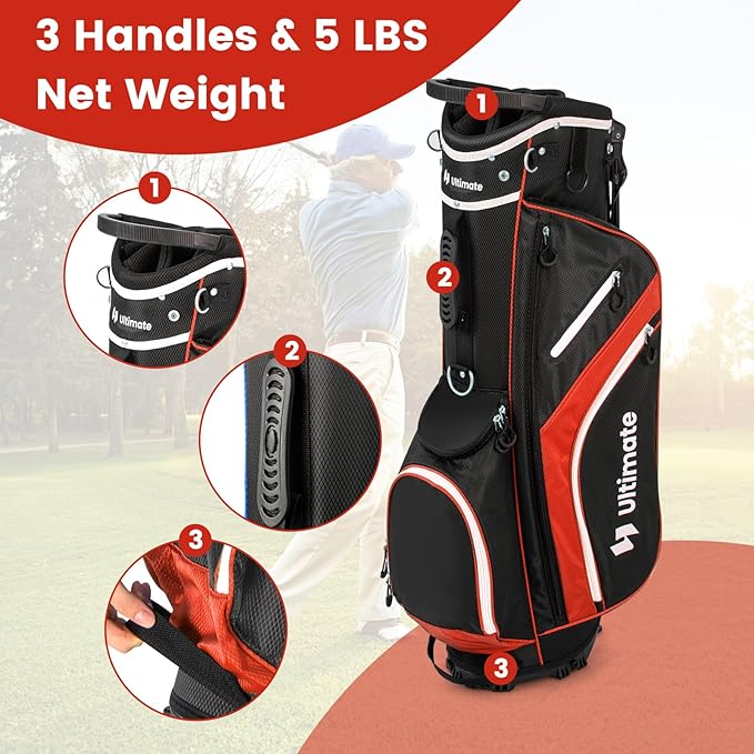 Tangkula Golf Stand Bag with 14 Way Top Dividers, Lightweight 6 Pockets Golf Club Bag with Cooler Bag, Adjustable Dual Strap & Rain Hood, Golf Carry Bag for Men & Women