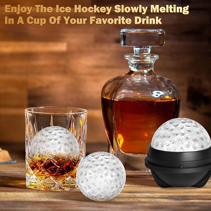 6 Pack 3D Golf Ball Ice Cube Mold 2.5 Inch Large Silicone Round Ice Cube Molds Novelty Golf Ball Gifts Stuff for Cocktails, Bourbon,Brandy, Whiskey Gifts for Men and Women(6, Golf Ball)